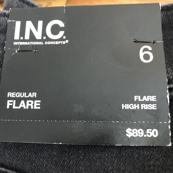 INC Denim Jeans Women's High Rise Flare Black Wash Rhinestones Studded at front - Picture 10 of 16